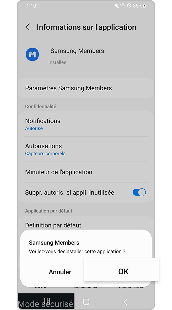 Appuyez sur OK pour effectuer la désinstallation