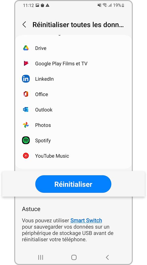 Réinitialisez le téléphone