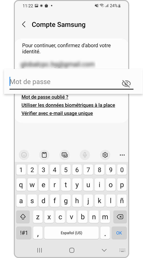 Saisissez le mot de passe pour vérifier