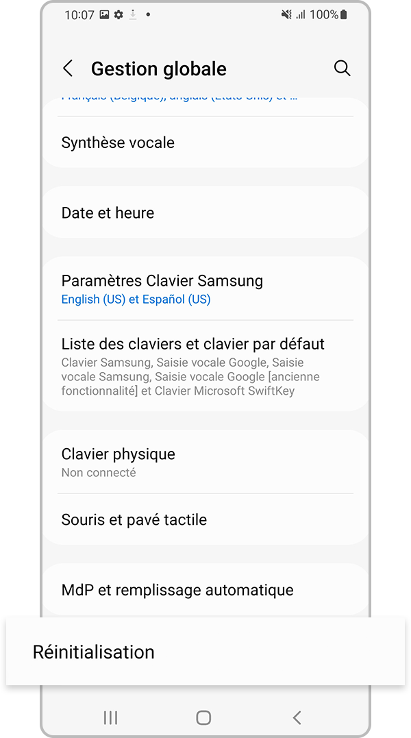 Sélectionner Réinitialisation