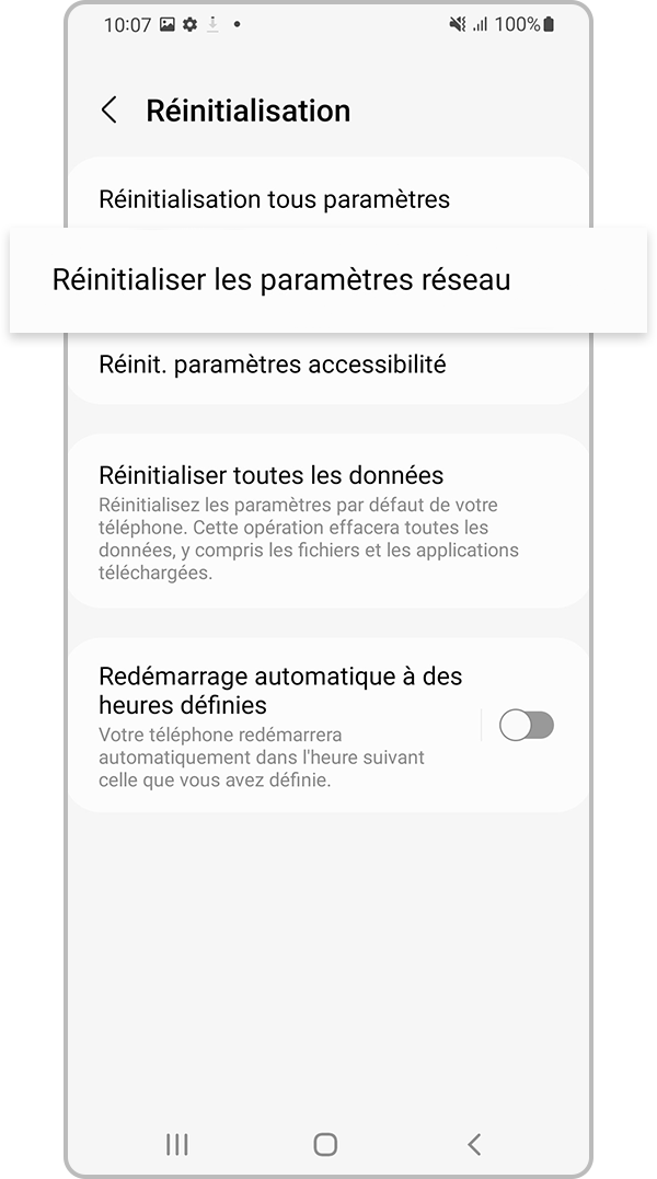 Sélectionner Réinitialiser les paramètres réseau