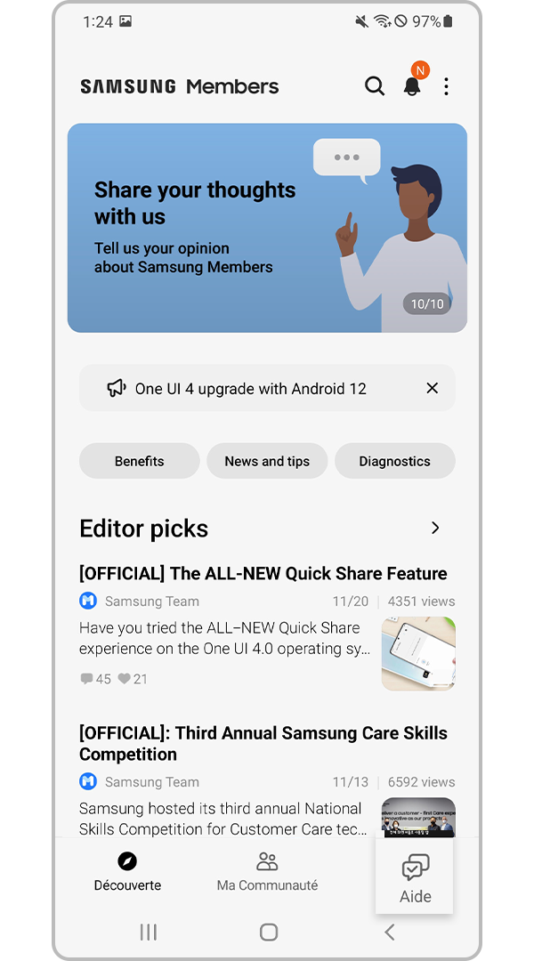 Aide dans l’application Samsung Members