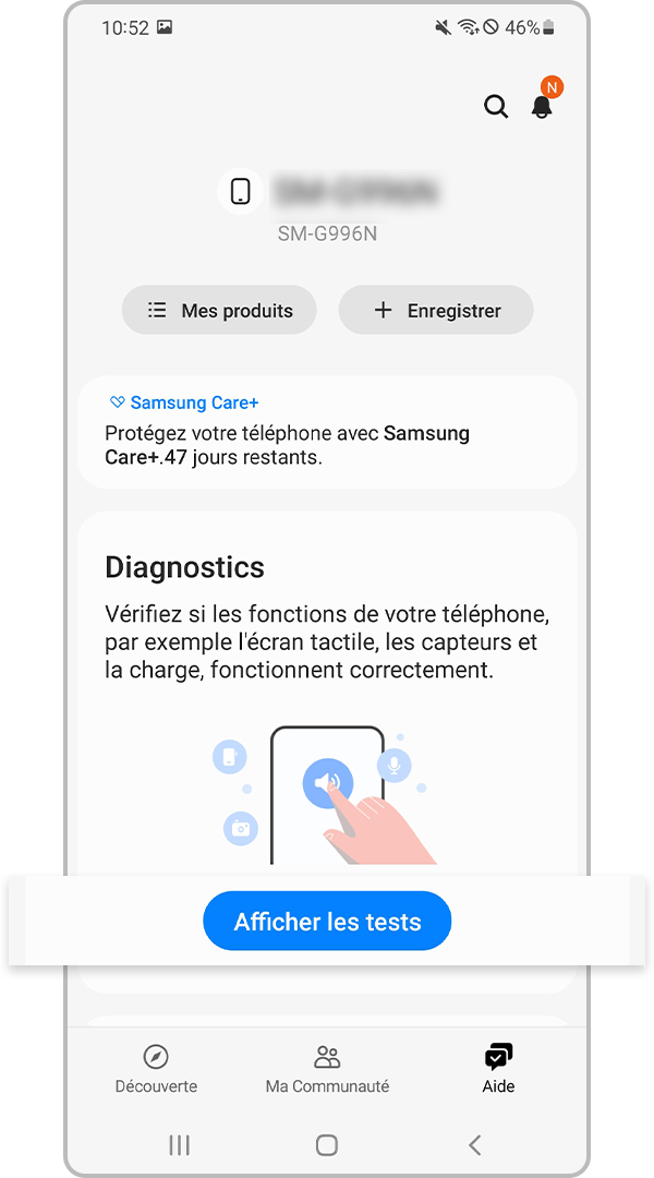 Afficher les tests sous Diagnostics