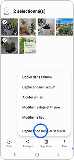 Déplacement d'image de la Galerie du dossier sécurisé d'un smartphone Samsung
