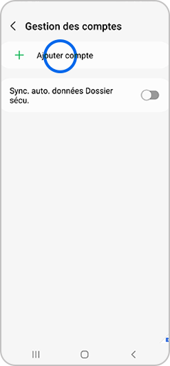 Sélection de l’option Ajouter compte du dossier sécurisé d'un smartphone Samsung