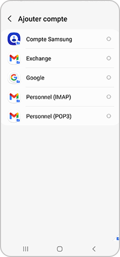 Sélection d’un compte à ajouter dans le dossier sécurisé d'un smartphone Samsung