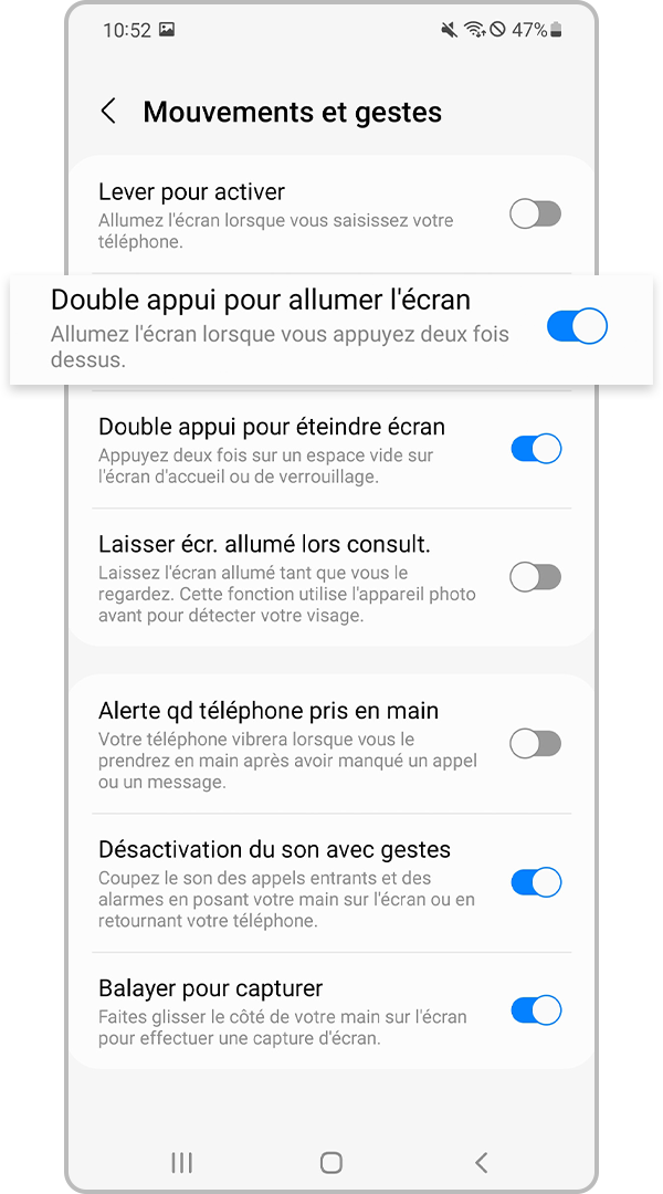 commutateur double appui pour allumer l’écran