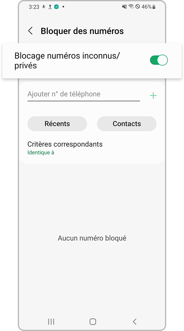 vérification du blocage par l’appareil de numéros inconnus - étape 4