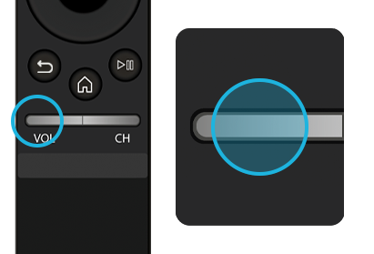 Afbeelding van een Samsung One Remote met de volumeknop geselecteerd.