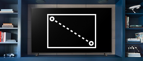 L'infographie représentant la taille d'un écran de télévision est superposée à un écran de télévision vierge. Le grand écran vierge est placé entre deux meubles de salon.