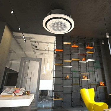 Цёмны пакой з касетным кандыцыянерам Samsung.