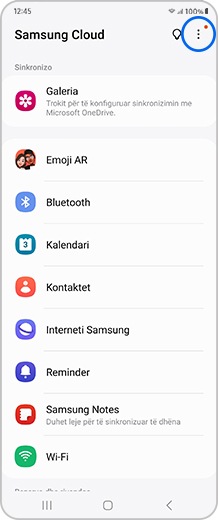 Екран на смартфон с наличните опции в приложението Samsung Cloud