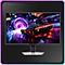 OLED монитор Odyssey е очертан в неонови цветове. Екранът показва състезателна кола, която се движи към тунел.