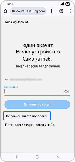 „Страница за вход“ с подчертано „Забравена парола?“