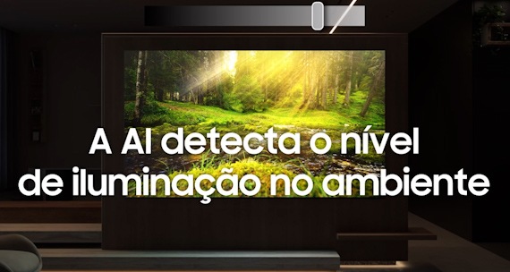 Com a AI TV da Samsung ficou muito mais fácil economizar energia. O sensor da TV detecta automaticamente o nível de iluminação do ambiente externo e também o tipo de conteúdo em exibição e ajusta sutilmente o brilho, garantindo conforto visual para quem assiste e diminuindo o gasto de energia da TV.