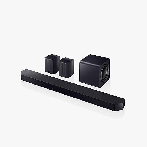 Soundbar Série Q Q990F em um fundo cinza