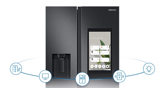 geladeira smart com icones em volta