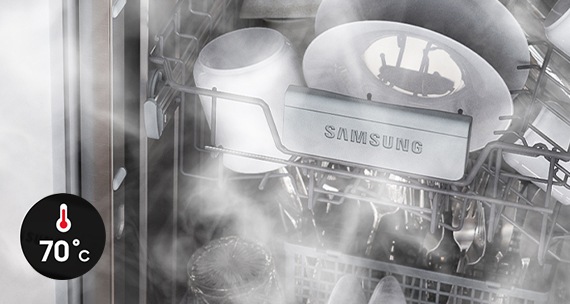 lava louças com informativo de que pode chegar a 70 graus celsius