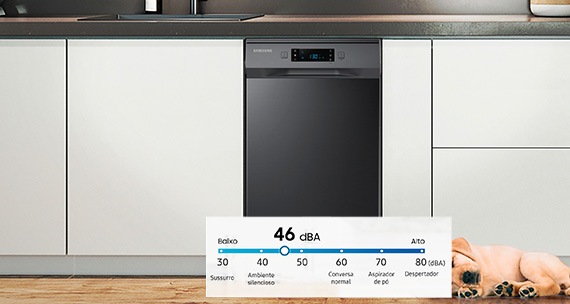 lava louças com informativo de produção baixa de som