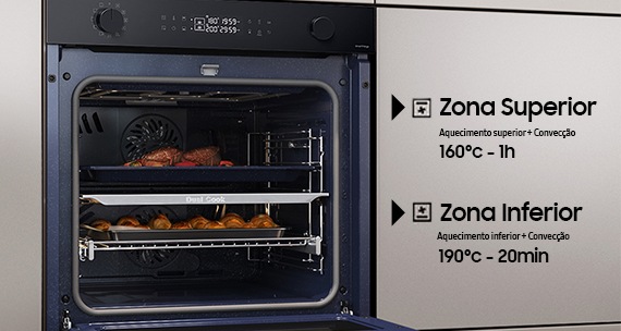 parte interna do forno como zona inferior e zona superior