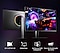 Vista frontal e traseira do Odyssey OLED G8 com ícones de QD-OLED em 4K, Glare Free, Samsung OLED Safeguard+ e de taxa de atualização de 240 Hz. Painel traseiro com círculo de neon. A tela mostra um carro de corrida dirigindo em direção ao túnel.