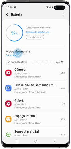 Android 9.0, configurações e recursos modificados em Assistência do aparelho, Modo de energia