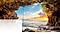 Todos os detalhes de uma TV HDR são mostrados na tela da TV com imagens HDR, exibindo uma cena de costa oceânica com o sol subindo no horizonte, como visto de dentro da abertura de uma caverna.