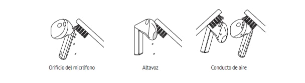 Una mano limpiando los auriculares con un bastoncillo.