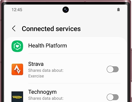 List of Connected services for the Samsung Health app