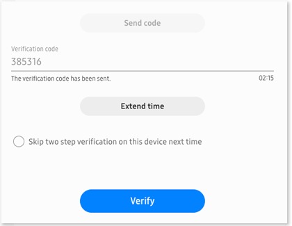 Enter the verification code sent to your Galaxy phone or tablet and then select Verify