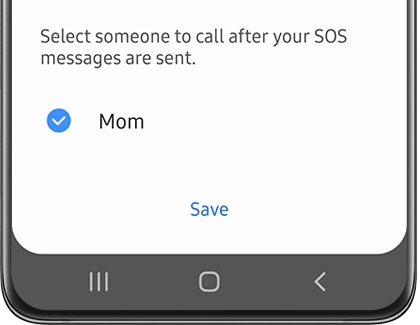 After you have selected your emergency contact(s), you will be asked if you would like to also make SOS calls to the same contact(s). Select your desired contact(s), and then tap Save.