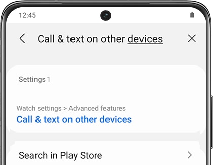 Then, navigate to and open Settings on your phone and search for and select Call & text on other devices.