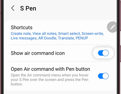 Turn the Air command icon on or off