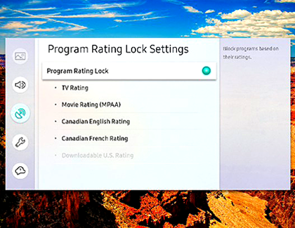 Program Rating Lock highlighted on a Samsung TV