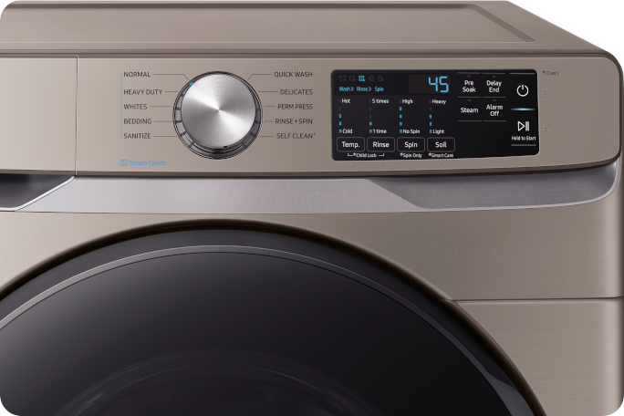 Traditional Samsung washer with a cycle dial and multiple buttons.