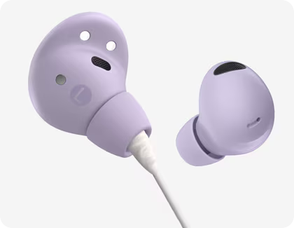 Galaxy Buds2 Pro being cleaned with a Q-tip.