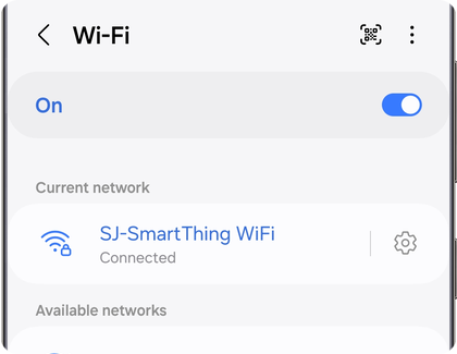 Wi-Fi settings screen on a Samsung Galaxy showing the current network, with the More options icon at the top right corner.