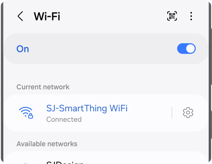 Wi-Fi settings on a Samsung Galaxy displaying the connected current network.