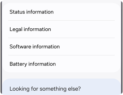 About phone menu on a Samsung Galaxy showing the Status information option.