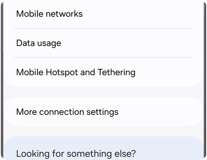 Connections menu on a Samsung Galaxy showing the Mobile Hotspot and Tethering option.