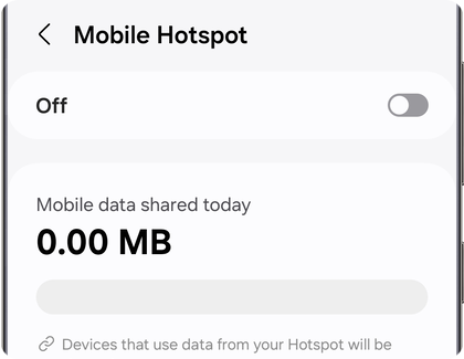 Mobile Hotspot settings screen on a Samsung Galaxy showing the toggle switched to Off.