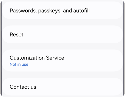 Menu options under General management on a Samsung Galaxy, with the Reset option available.
