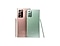 Rear view of Galaxy Note20 Ultra in Mystic Bronze and Galaxy Note20 in Mystic Green. The matching S Pen for both phones is leaning against the phone.