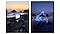 A collage showing the initial setup and then the execution of an orca on the beach light painting.