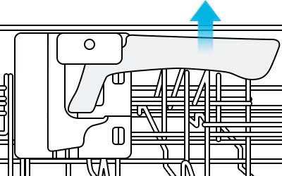 Illustration of a Samsung dishwasher's upper rack handle for height adjustment