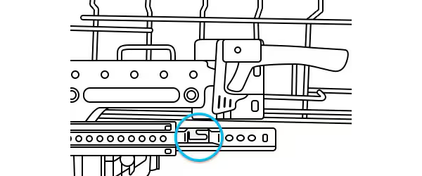 Illustration demonstrating the removal of the upper rack in a Samsung dishwasher