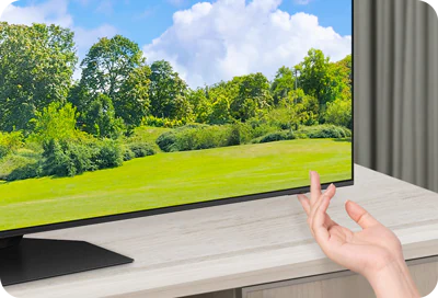 Someone is pressing the microphone switch on a Samsung TV.
