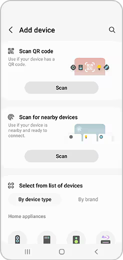 The Add device tab of the SmartThings app is shown.