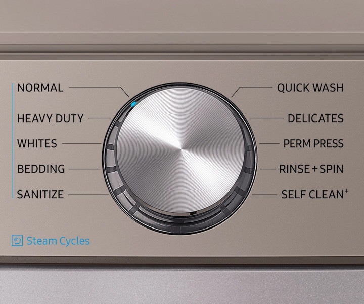 Samsung washer control panel displaying various wash cycles.