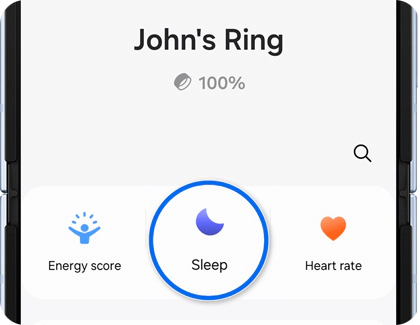 Galaxy phone displaying the Galaxy Wearable app with a highlighted 'Sleep' icon.